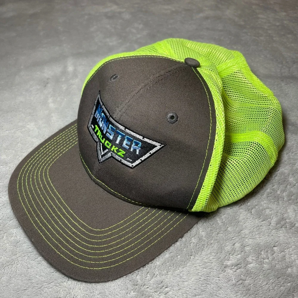 Vintage Y2K Monster Truckz‎ Hat Mens Gray Green Snapback Mesh Trucker Cap Casual